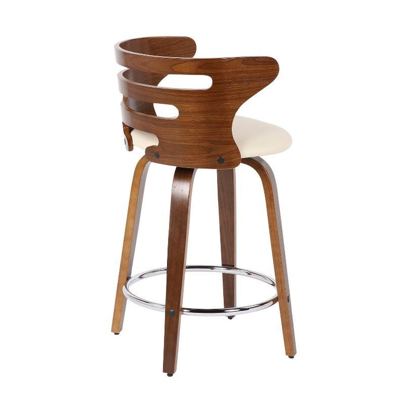LumiSource Set of 2 Cosini Upholstered Counter Height Barstools Cream/Walnut: Swivel, Wood Legs, Faux Leather