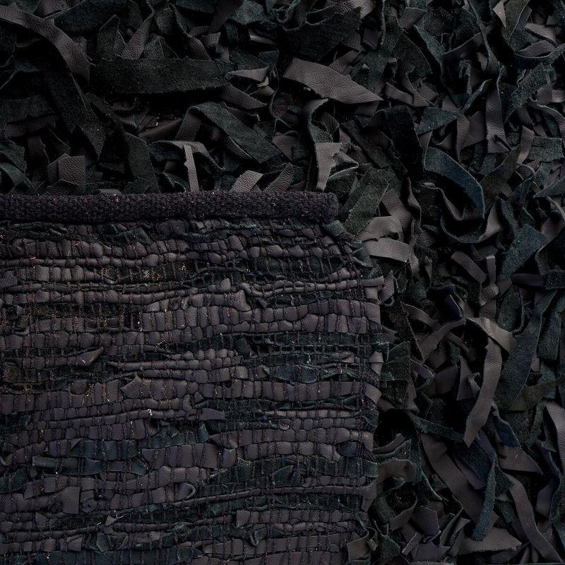 Leather Shag LSG601 Handwoven Accent Rug - Black - 3'x5' - Safavieh