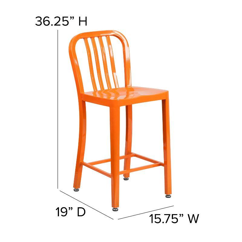 Flash Furniture Commercial Grade 24" High Metal Indoor-Outdoor Counter Height Stool with Vertical Slat Back