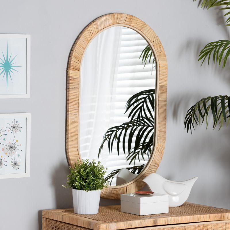 Bella Natural Rattan and Wood Oval Wall Mirror