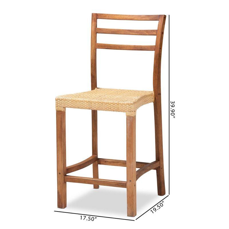 Arthur Wood and Rattan Counter Height Barstool Natural/Walnut - bali & pari: Bohemian Style, No Assembly Required