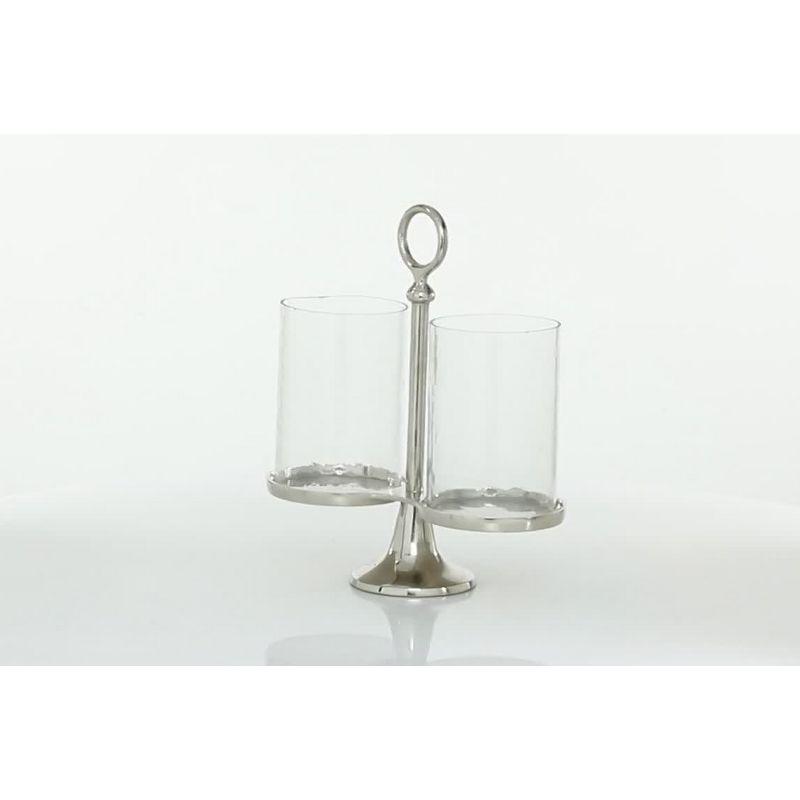 Contemporary Silver Aluminum & Glass Hurricane Candle Lantern - 14.4"