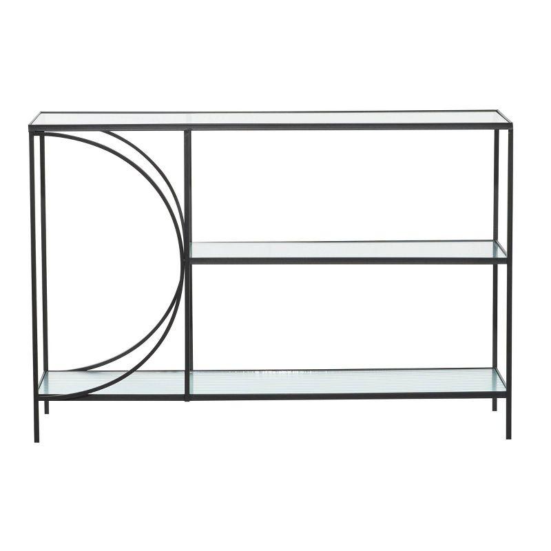 Olivia & May Industrial Metal Console Table Black: Sturdy Entryway Furniture with Fixed Shelf