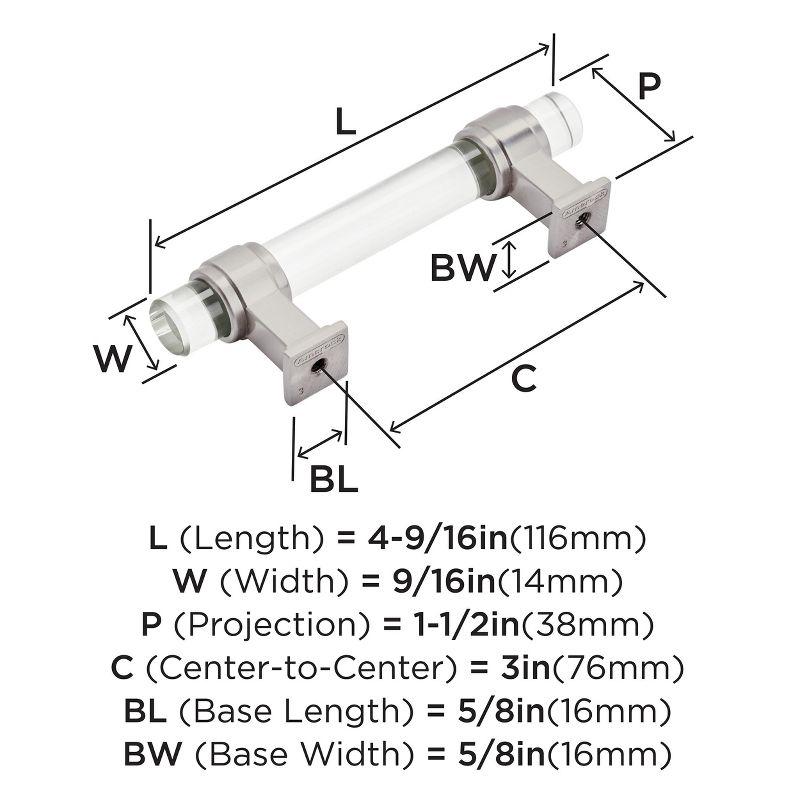Amerock Glacio 3 inch (76mm) Center-to-Center Clear/Satin Nickel Cabinet Pull