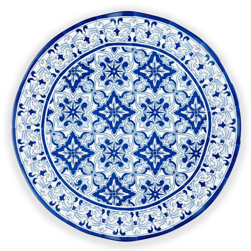 Sapphire Blue Melamine Round Serving Platter with Floral Motif