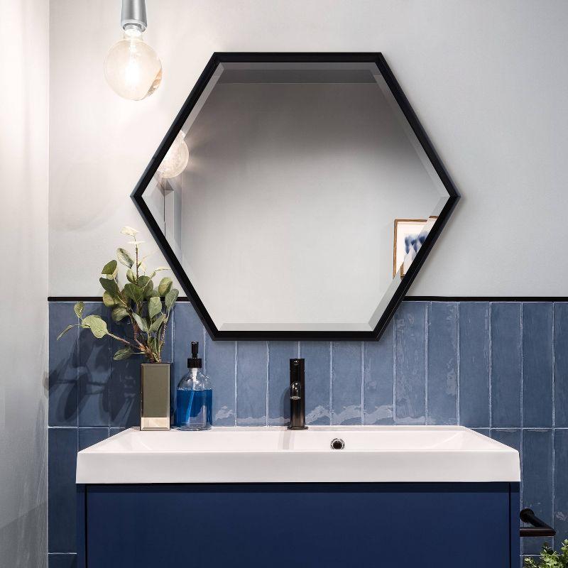 22" x 26" Calder Hexagon Wall Mirror Black - Kate & Laurel All Things Decor: Modern Style, No Assembly, Wall Mounted