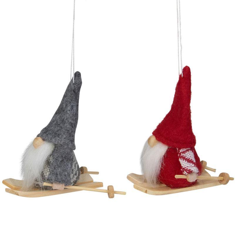 Set of 2 Colorful Skiing Gnome Christmas Ornaments