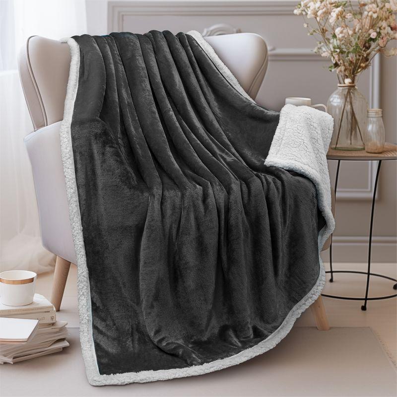 PAVILIA Premium Faux Shearling Fleece Throw Blanket for Bed, Reversible Warm Blanket for Couch Sofa