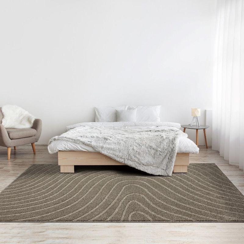 Taupe Geometric Wave 8' x 10' Synthetic Area Rug