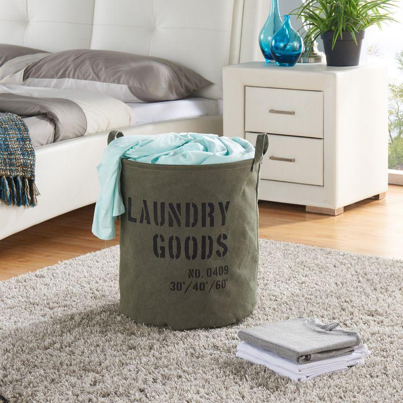 Danya B. Army Canvas Laundry Bucket Dusty Olive: Collapsible Hamper with Built-In Handles, Portable & Multipurpose