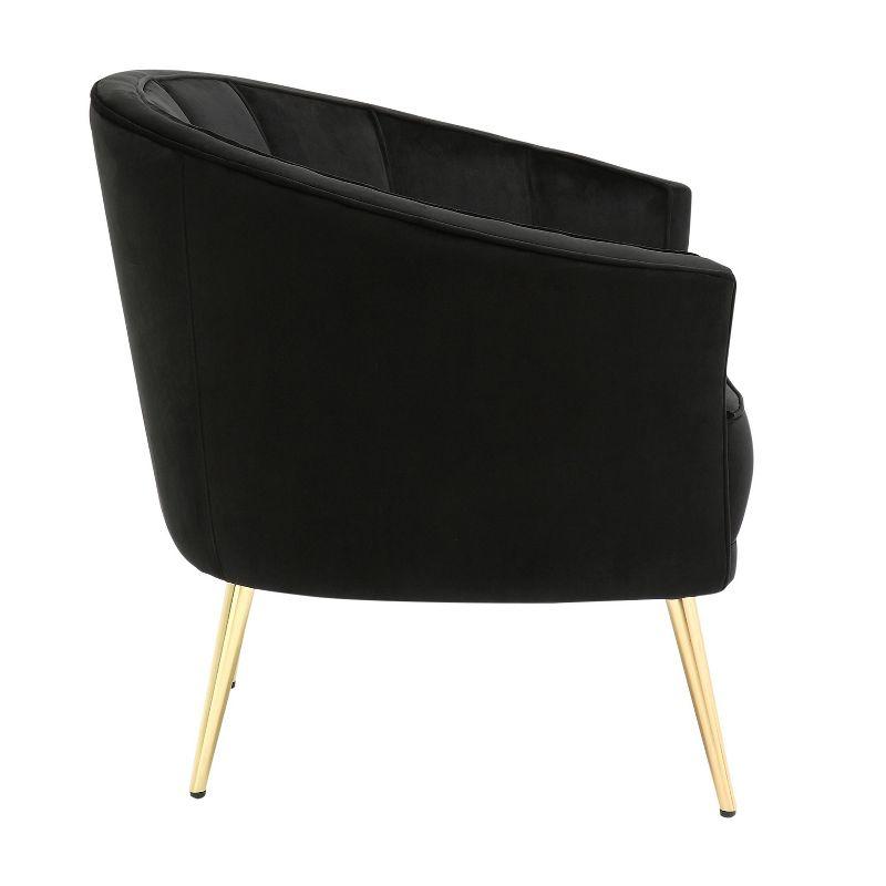 Chic Black Velvet Barrel Accent Chair with Gold Metal Legs