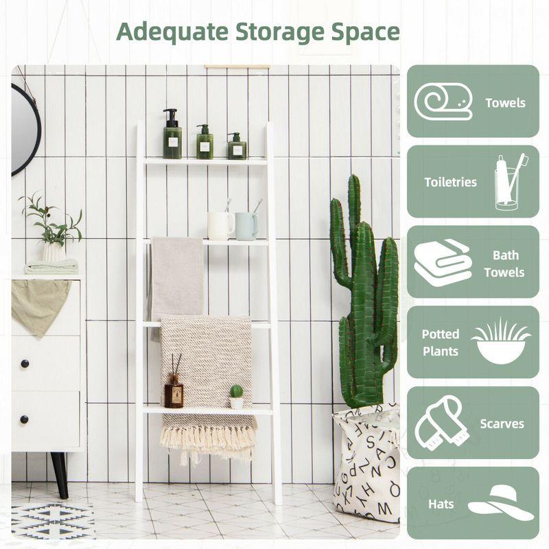 Costway Wall Leaning Blanket Ladder Wood Decorative Quilt Blankets Holder Rack White