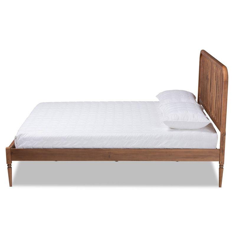 Walnut Brown Full Wood Frame Upholstered Tufted Bed with Slats