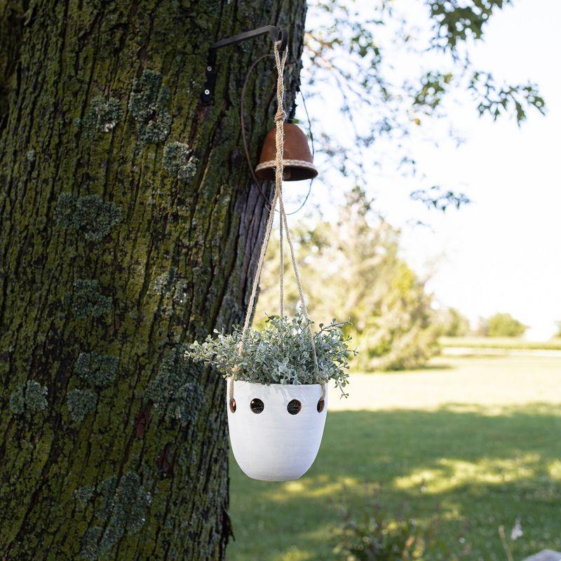 Round Cutout Hanging Planter White Terracotta & Jute by Foreside Home & Garden