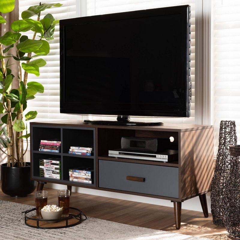 Garrick Two-Toned Wood 1 Drawer TV Stand for TVs up to 50" Gray/Walnut Brown - Baxton Studio