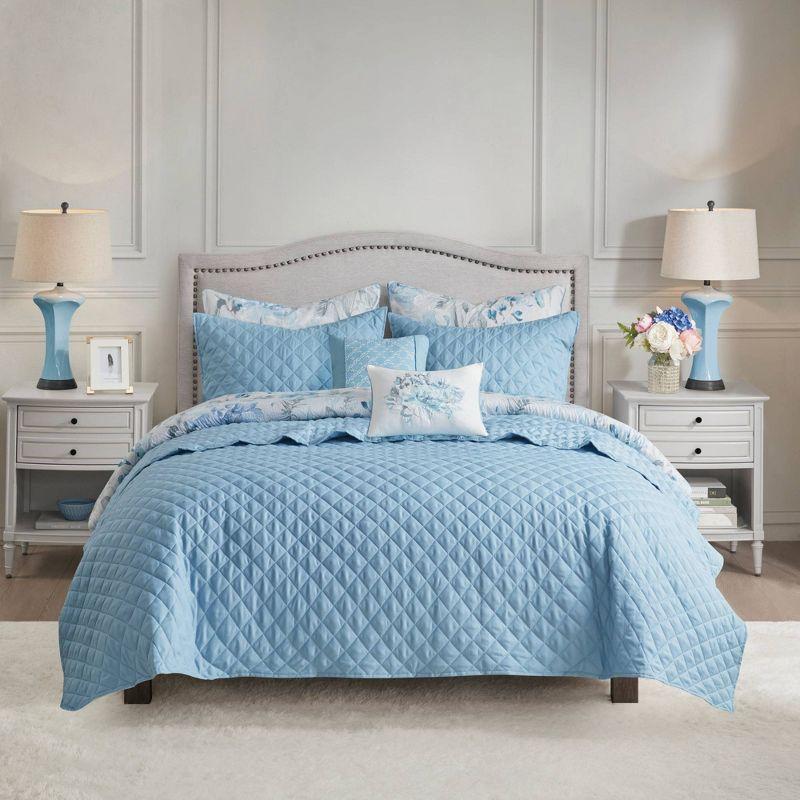 Full Blue Microfiber 8-Piece Comforter and Coverlet Set