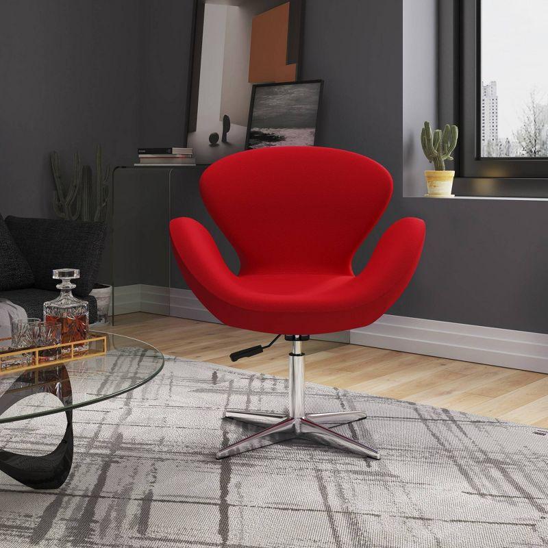 Retro Chic Raspberry Red Wool Blend Swivel Accent Chair