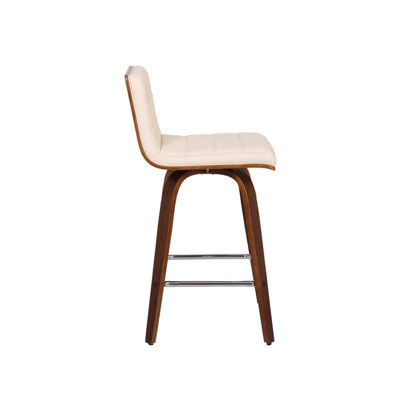 26" Vienna Faux Leather Counter Height Barstool Walnut/Cream - Armen Living: Mid-Century Modern, Square Seat, Low Back