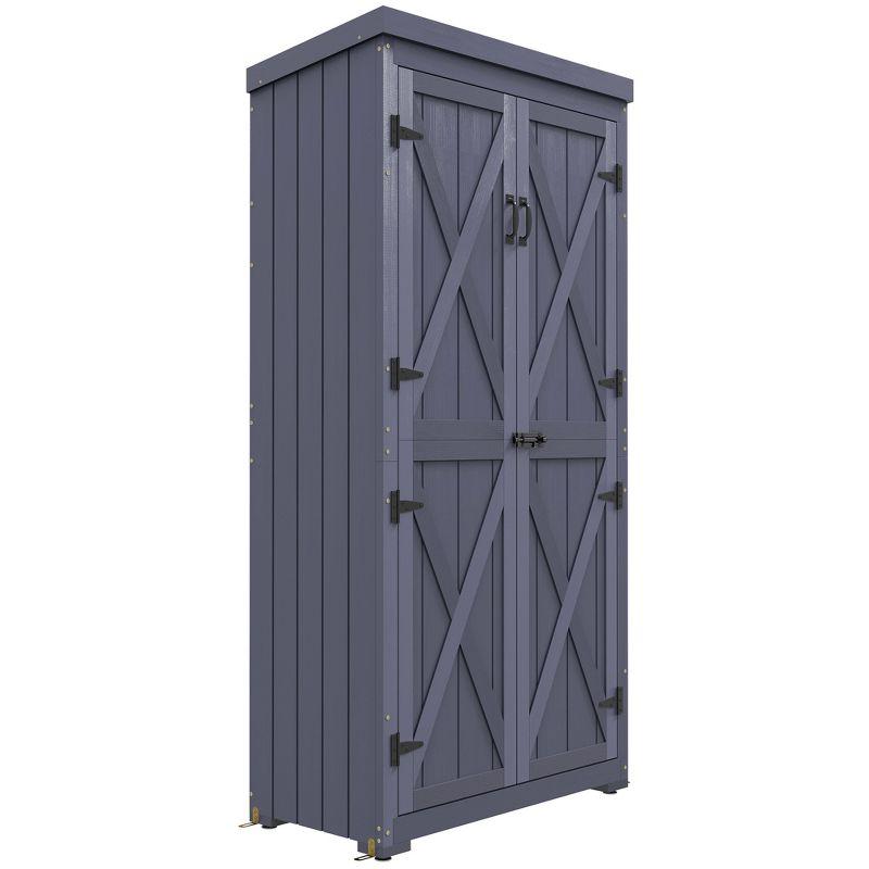 Outsunny Outdoor Storage Cabinet, Wooden Garden Storage Shed with Waterproof Galvanized Metal Roof, Gray