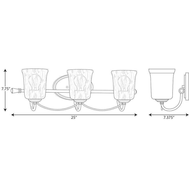 Progress Lighting Bowman 3-Light Bath Light, Matte Black, Clear Chiseled Glass Shades