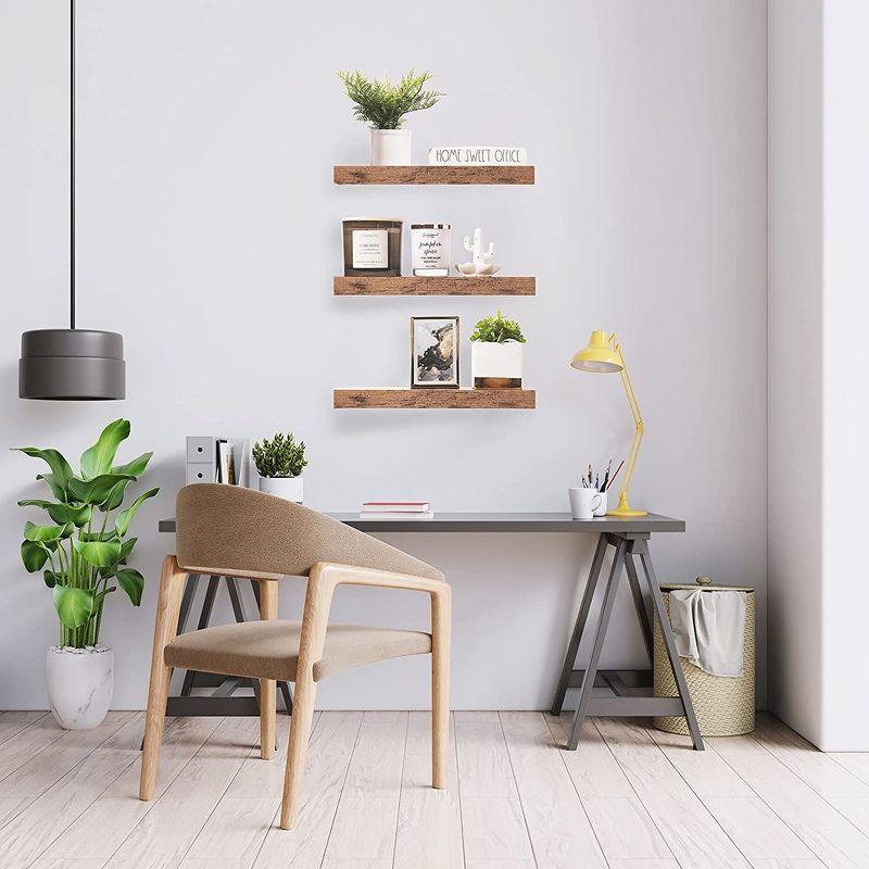 3 Pack 16 Inch Sorbus Rustic Floating Shelves - for Bedroom, Kitchen, Living Room, Office - Floating Shelf for Trophies, Books, Frames, etc