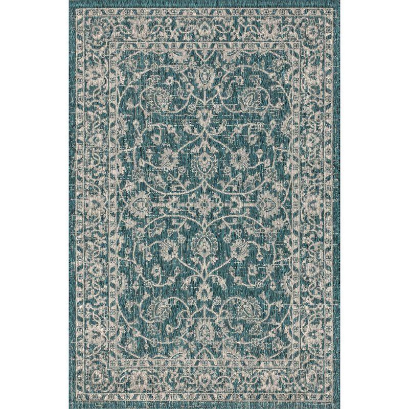 4'x6' Palazzo Vine and Border Textured Weave Indoor/Outdoor Area Rug, Teal/Gray - JONATHAN Y