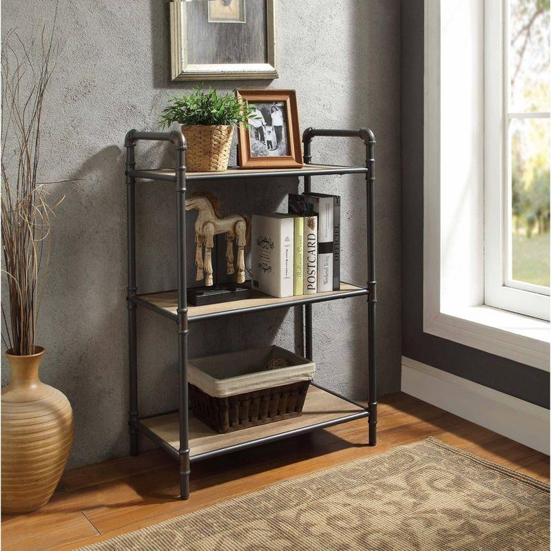 Itzel 26" Antique Oak and Sandy Gray Industrial Bookshelf