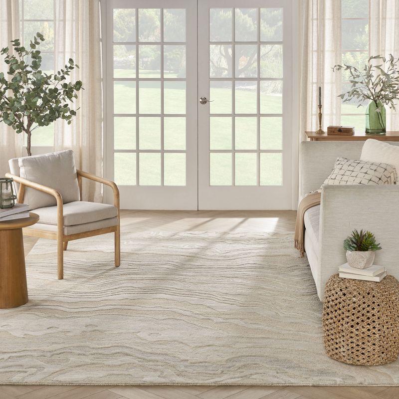 Beige Abstract Handmade Wool Rectangular Area Rug