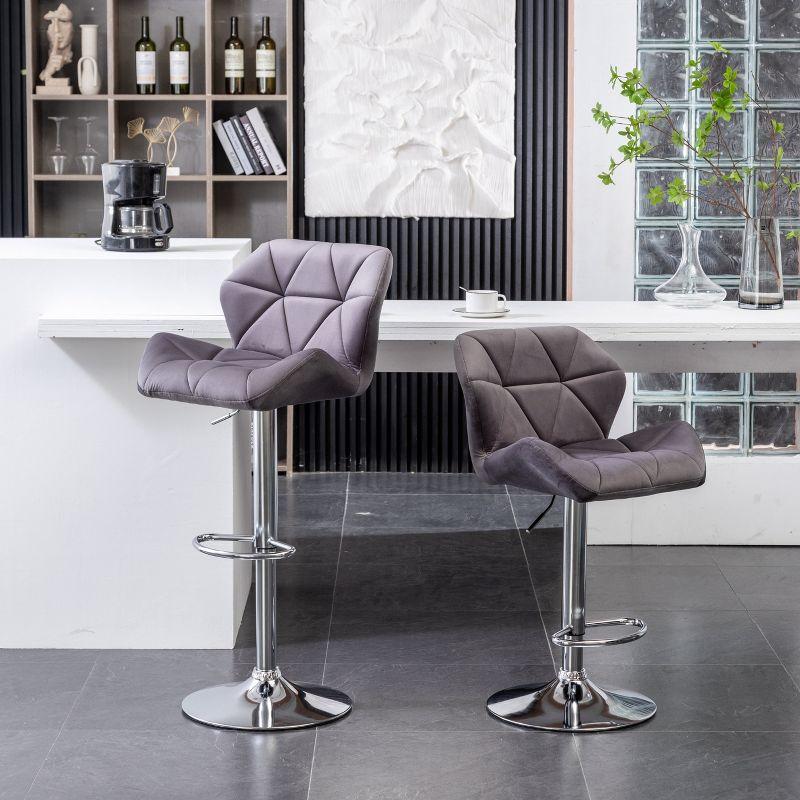 Roundhill Furniture Breni Velvet Diamond Tufted Swivel Adjustable Height Barstool, Gray, Set of 2