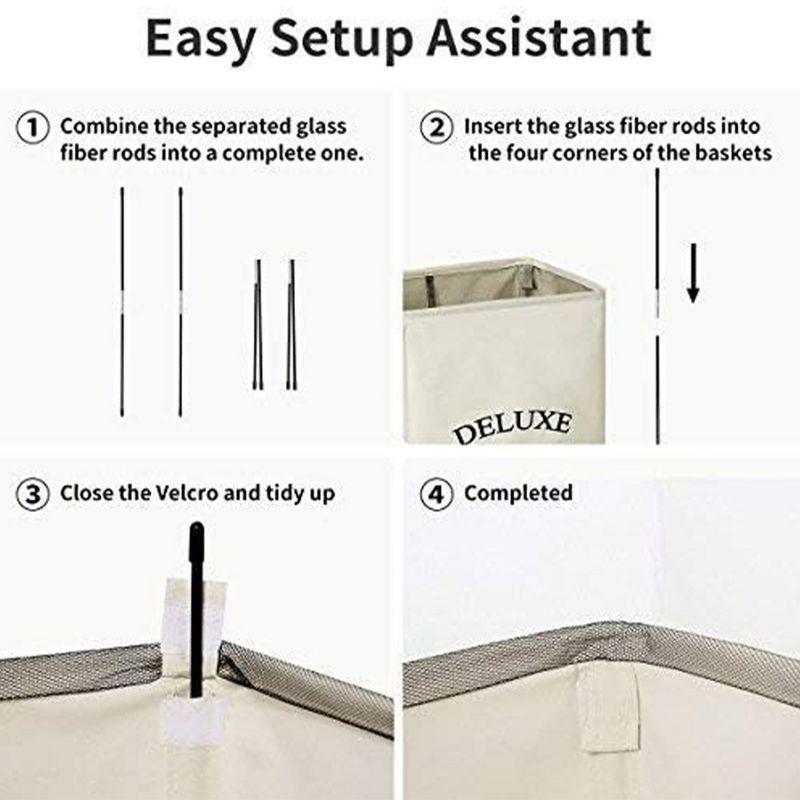 WOWLIVE 90L Foldable Rectangular Deluxe Laundry Service Rolling Clothing Hamper Basket with Lockable Wheels for Laundry or Storage, Beige