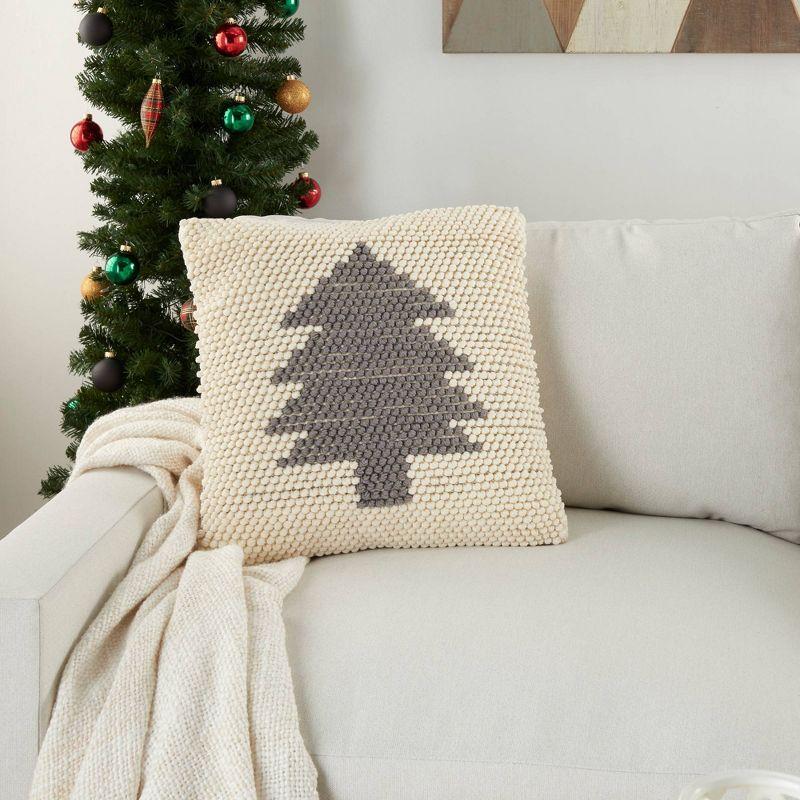 20"x20" Oversize Xmas Tree Loops Square Throw Pillow Ivory/Gray - Mina Victory: Handcrafted, Cozy, Indoor Decor