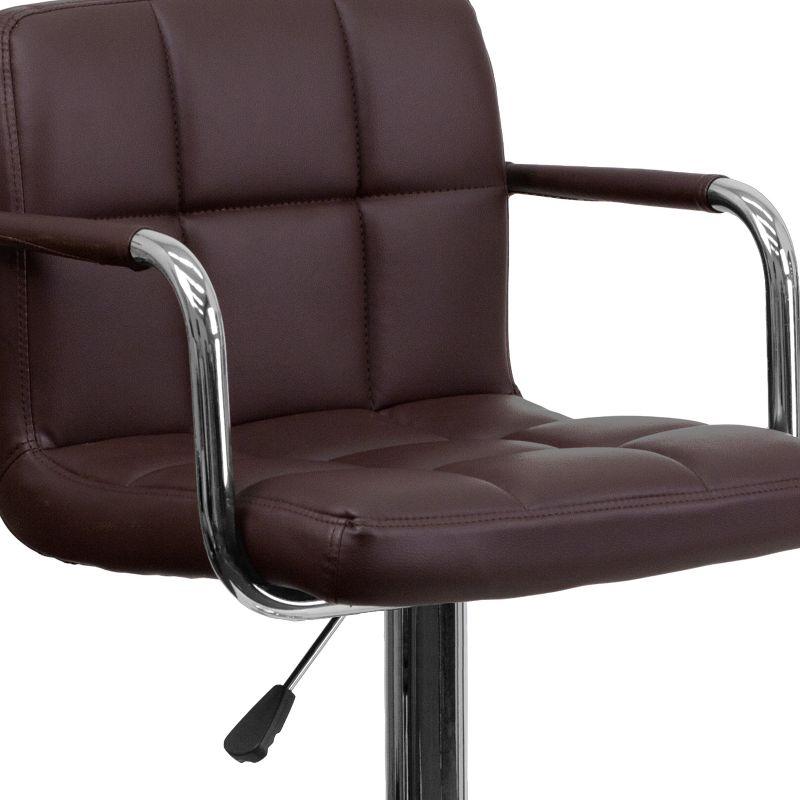 Sleek Brown Quilted Vinyl Adjustable Swivel Barstool with Chrome Base