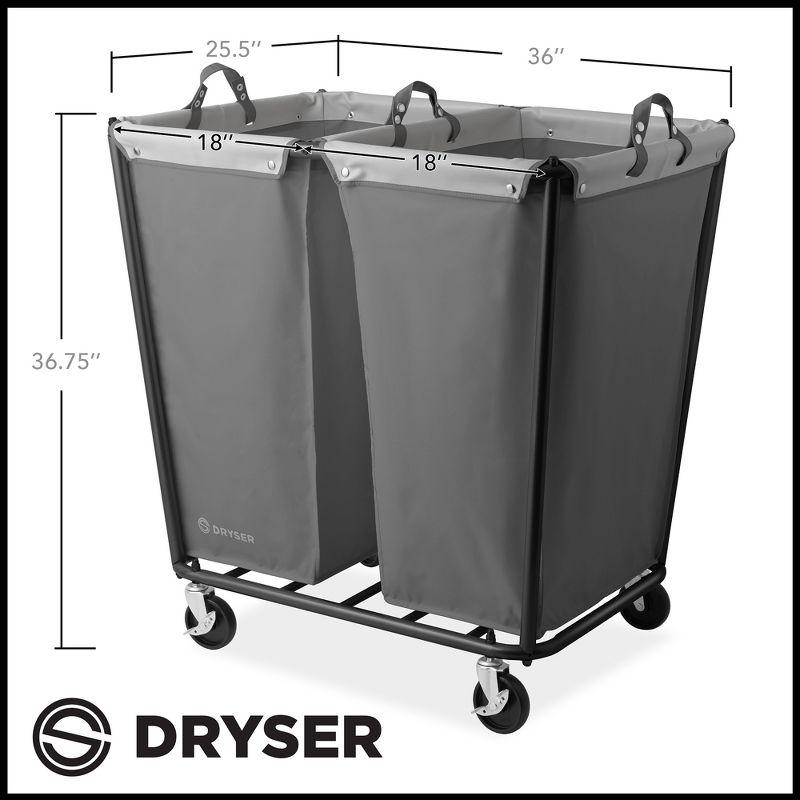 Dryser Round Commercial Heavy-Duty Rolling Laundry Hamper, Steel Frame Cart on Wheels with Removable Canvas Bin for Hotel or Home