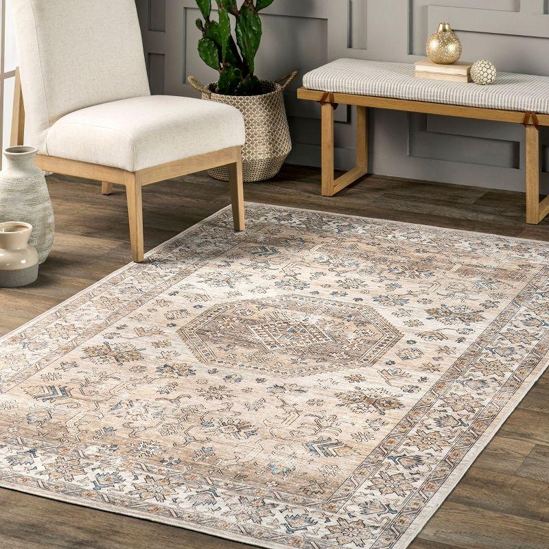 Nuloom Darby Persian Spill Proof Treated Pet Friendly Premium Machine Washable Area Rug, Square 6' x 6', Beige