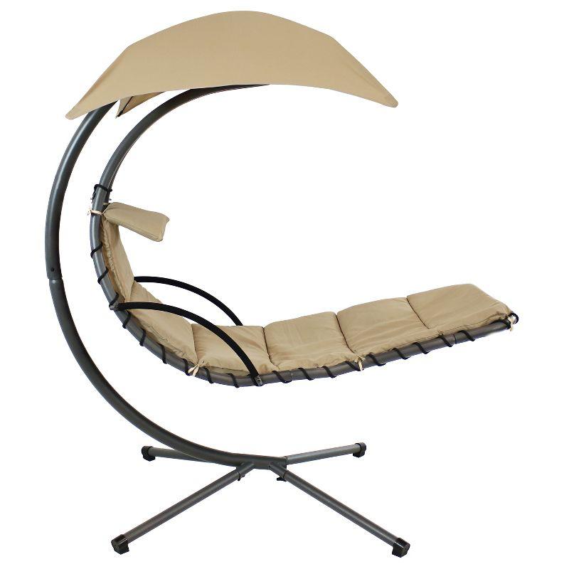 Steel Outdoor Floating Chaise Lounge Chair with Canopy with Stand
