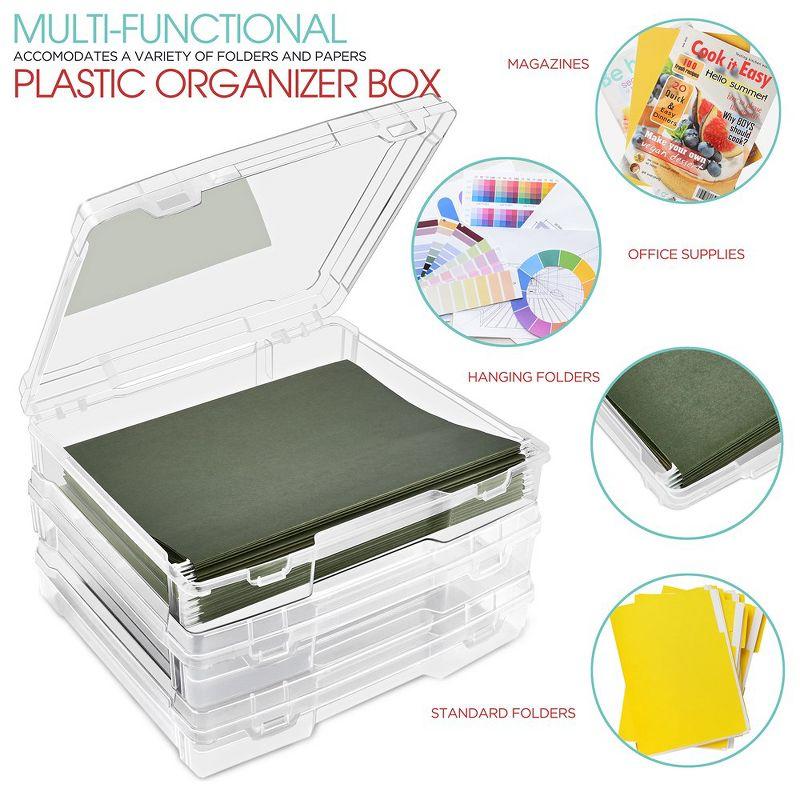 Sorbus Set of 3 Wide Hanging File Organizer Bin Clear Plastic Stackable for Document Storage