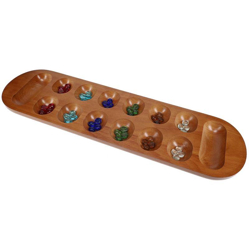 Solid Wood Mancala Board Game with Walnut Stain and Glass Pieces