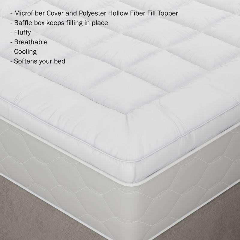 Hastings Home Queen 3" Down Alternative Filled Pillow-Top Mattress Topper - White
