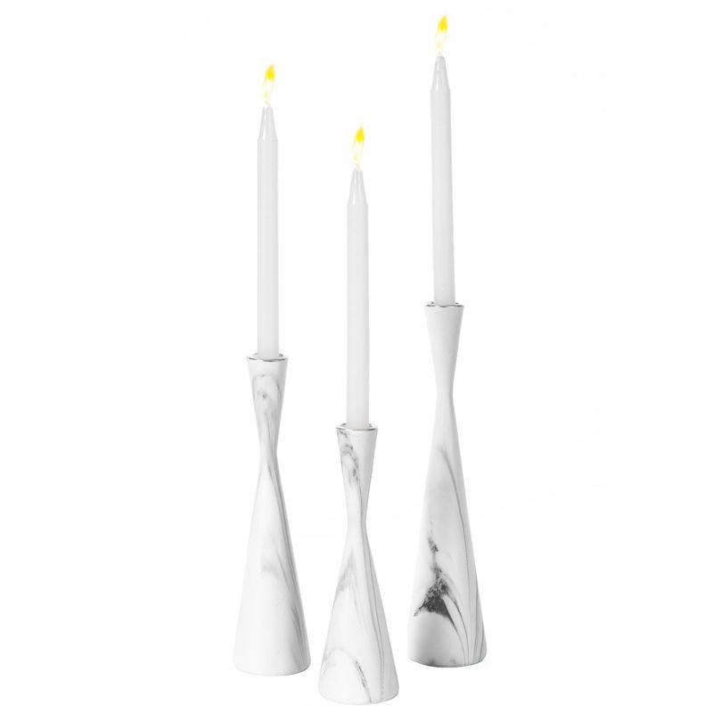 Ivy Bronx Marble Resin Candle Holders - 3 Set Taper Candlesticks for Home Decor, Table Centerpieces, White