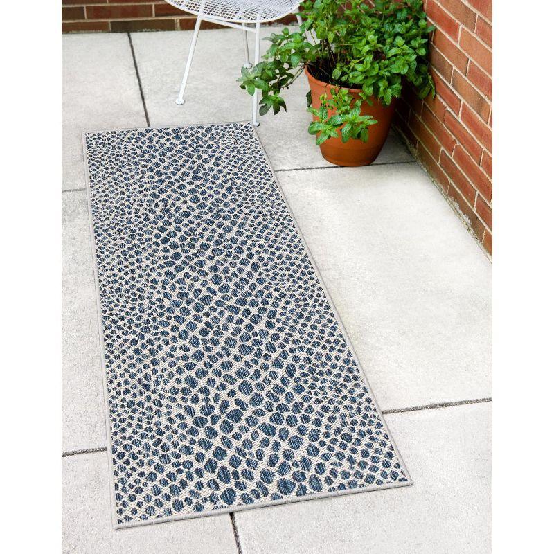 Abstract Blue Synthetic 2' x 5'1" Outdoor Runner Rug