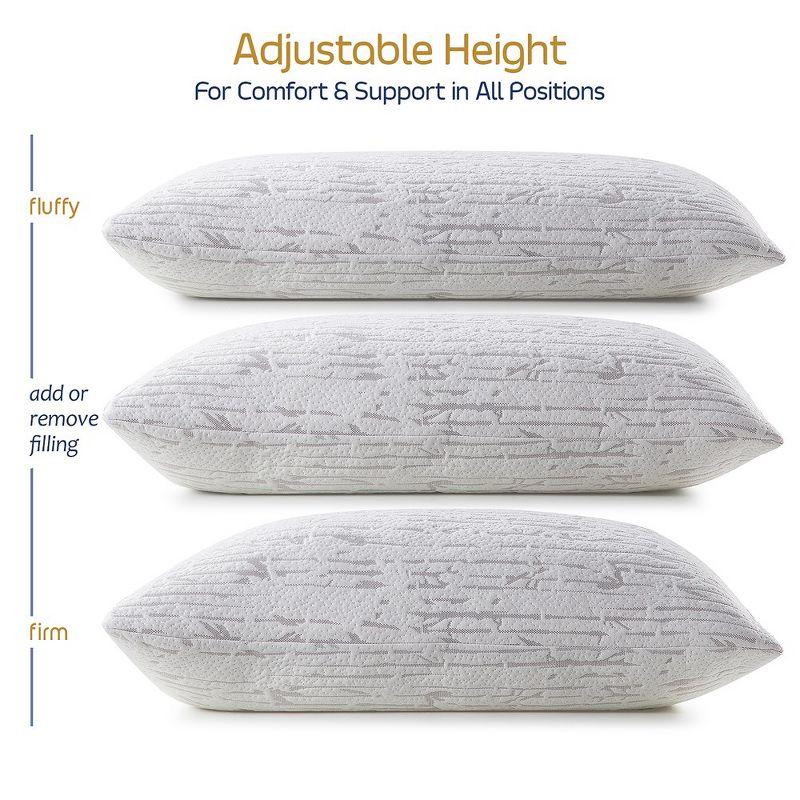 Set of 2 White Bamboo Memory Foam Universal Sleeper Pillows