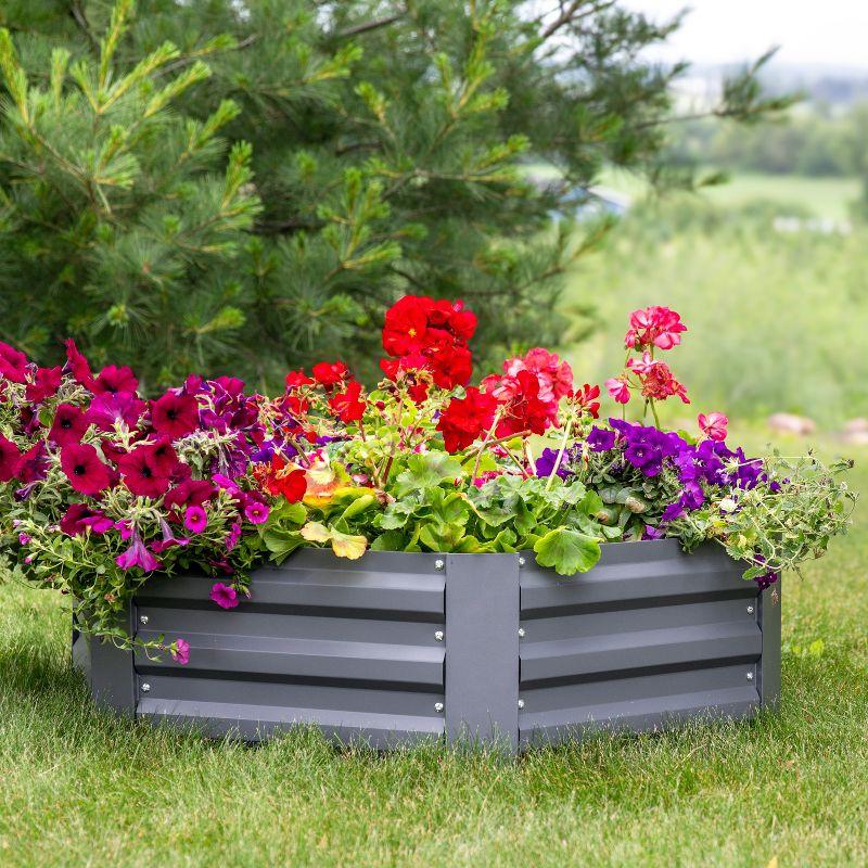 Sunnydaze Galvanized Steel Hexagon-Shaped Raised Garden Bed - Gray