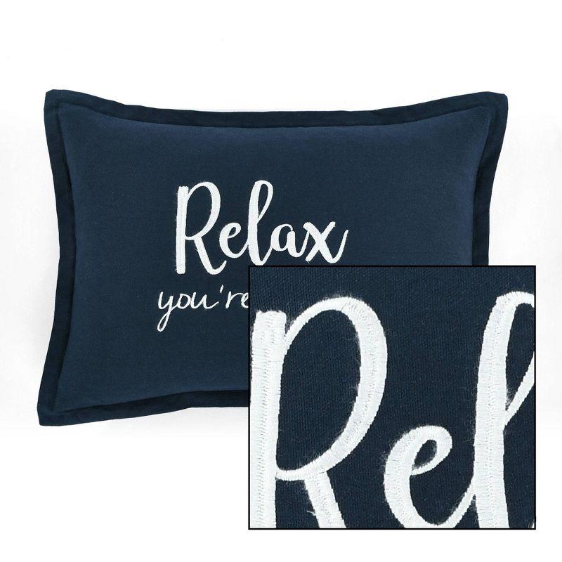 Cozy Navy 13" x 20" Embroidered Cotton Lumbar Throw Pillow Cover