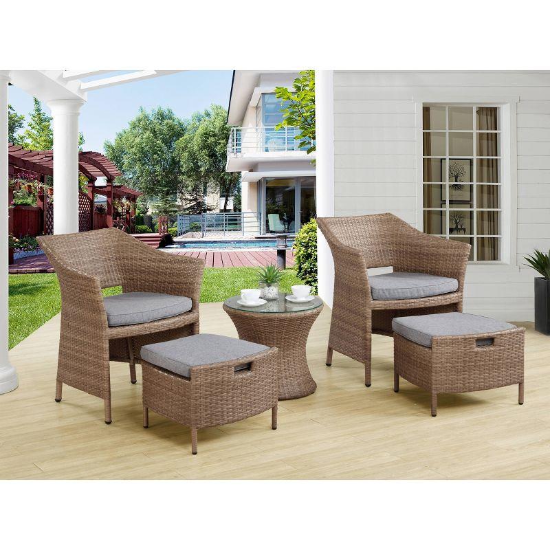 Kokoli 5pc Conversation Set - Brown - Alaterre Furniture: Outdoor Patio Furniture with Cushions, No Assembly Required