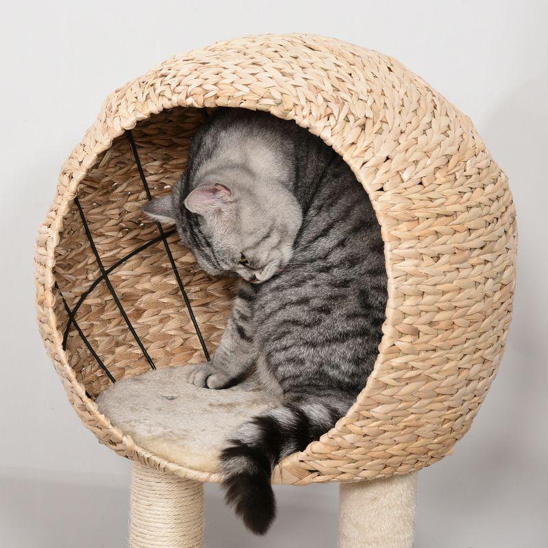 PawHut Cat Tree with Sisal Scratching Post Condo and Hanging Rope 44.5" H, Beige