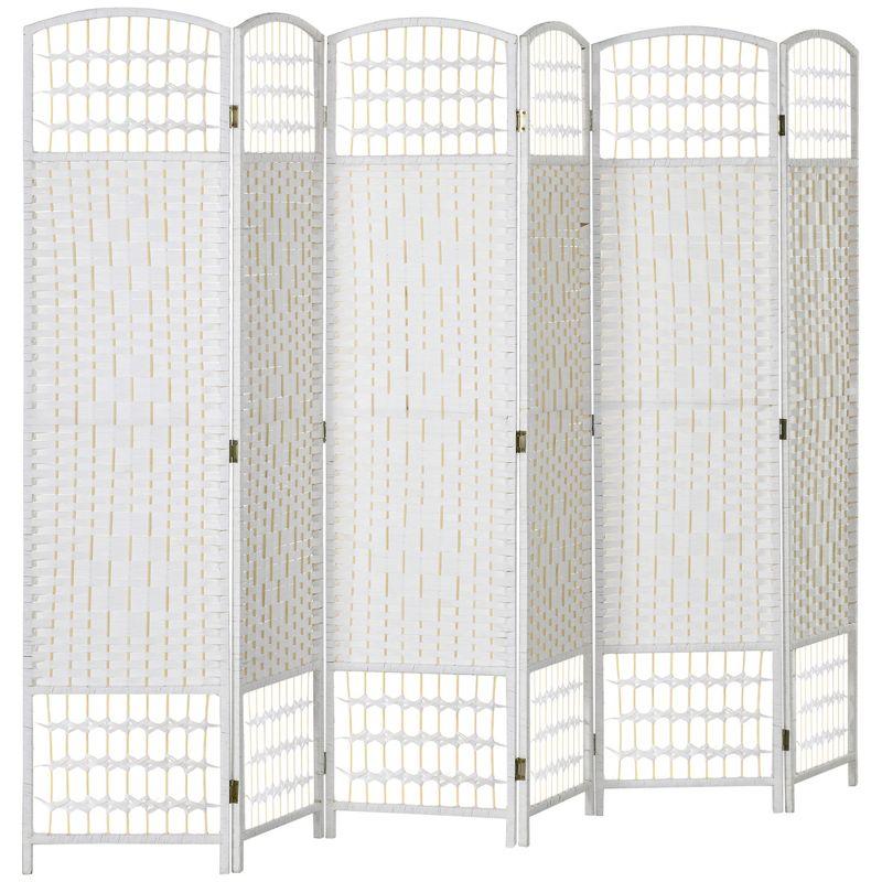 HOMCOM 6 Panel Room Divider Folding Privacy Screen, 5.6' Room Separator, Wave Fiber Freestanding Partition Wall Divider for Rooms, White