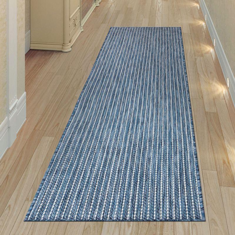 Navy Stripe Synthetic Flatwoven Indoor/Outdoor Rug