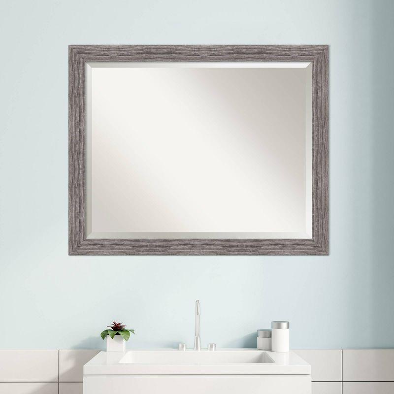 31" x 25" Pinstripe Narrow Framed Bathroom Vanity Wall Mirror Gray - Amanti Art: Beveled, Polystyrene Frame, Wall Mount