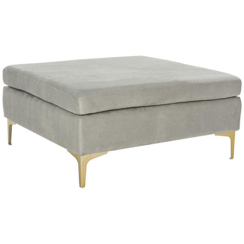 Giovanna Transitional Grey Velvet Square Ottoman with Brass Legs