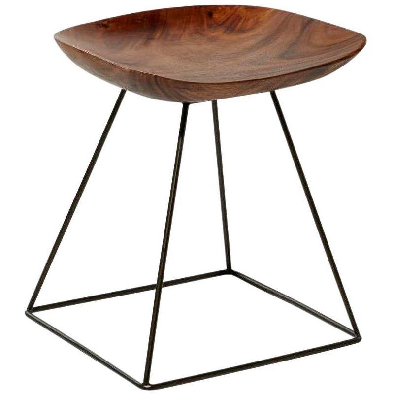 Rustic Brown Metal and Wood Backless Stool, 18"